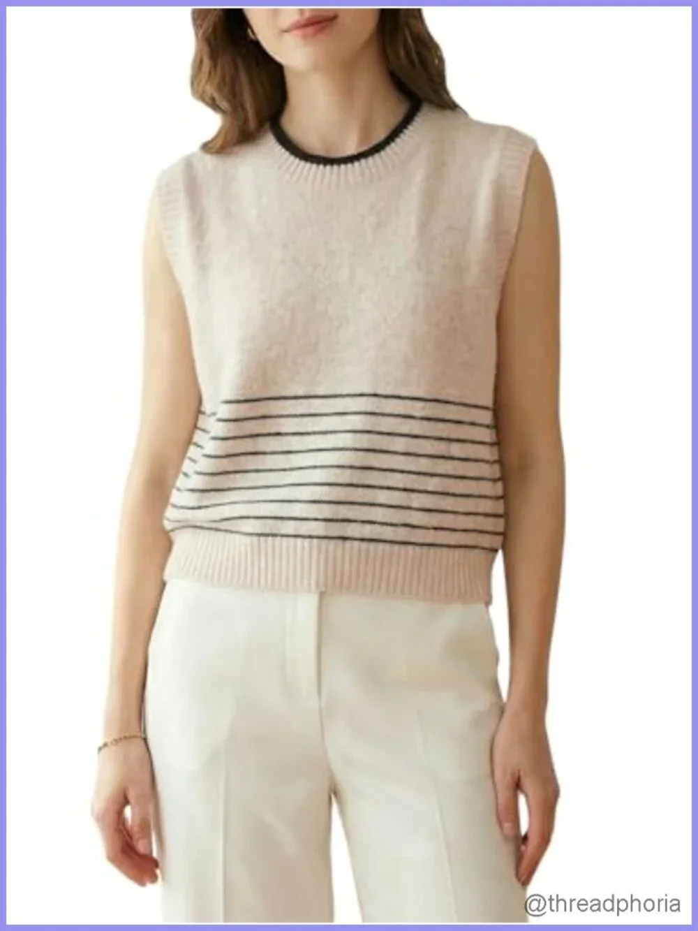 Striped Sweater Vest Sleeveless Knit Pullover with Ribbed Hem